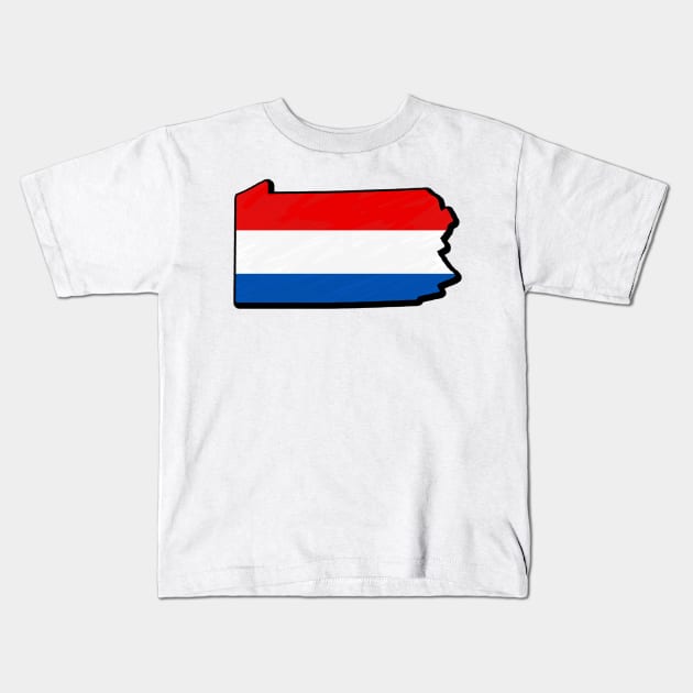 Red, White, and Blue Pennsylvania Outline Kids T-Shirt by Mookle